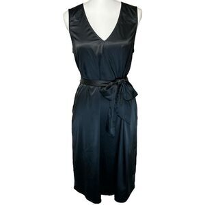 Universal Standard Spencer Black Satin Slip Tie Dress V-Neck‎ Size XS (US 10-12)